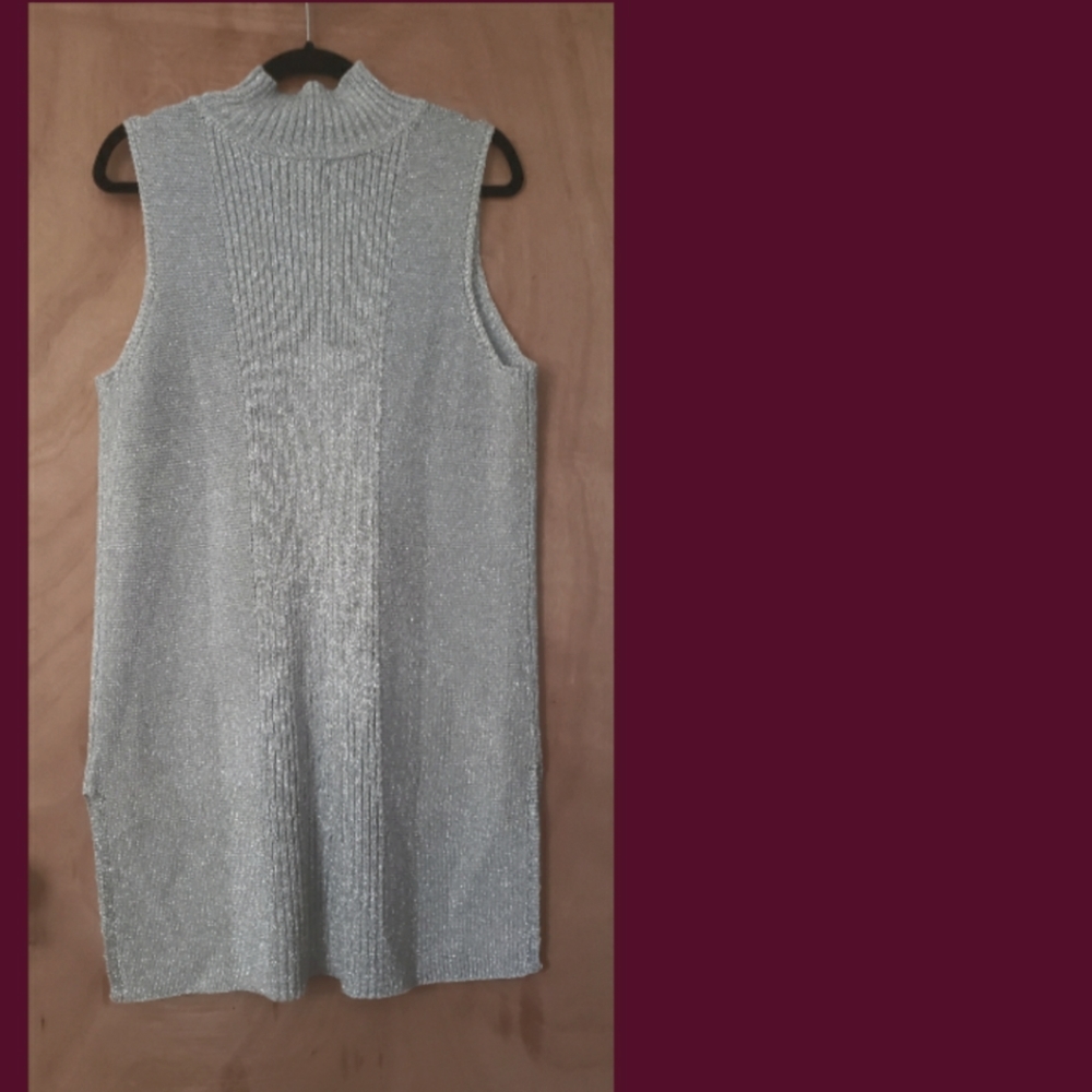 WORTHINGTON XXL TALL SILVER LUREX SLEEVELESS MOCK NECK VEST NEW